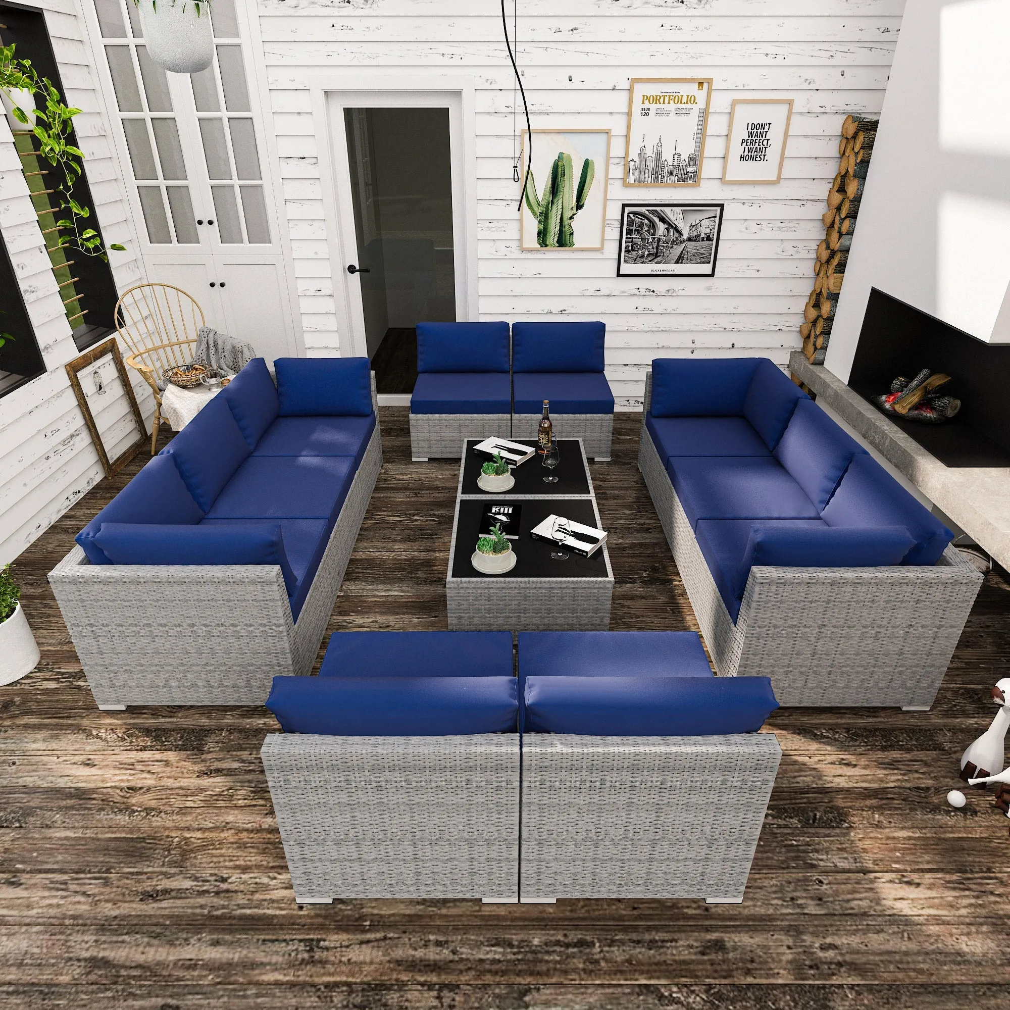 12 Piece Outdoor Wicker Patio Furniture Set with 2 Coffee Tables for 10 People