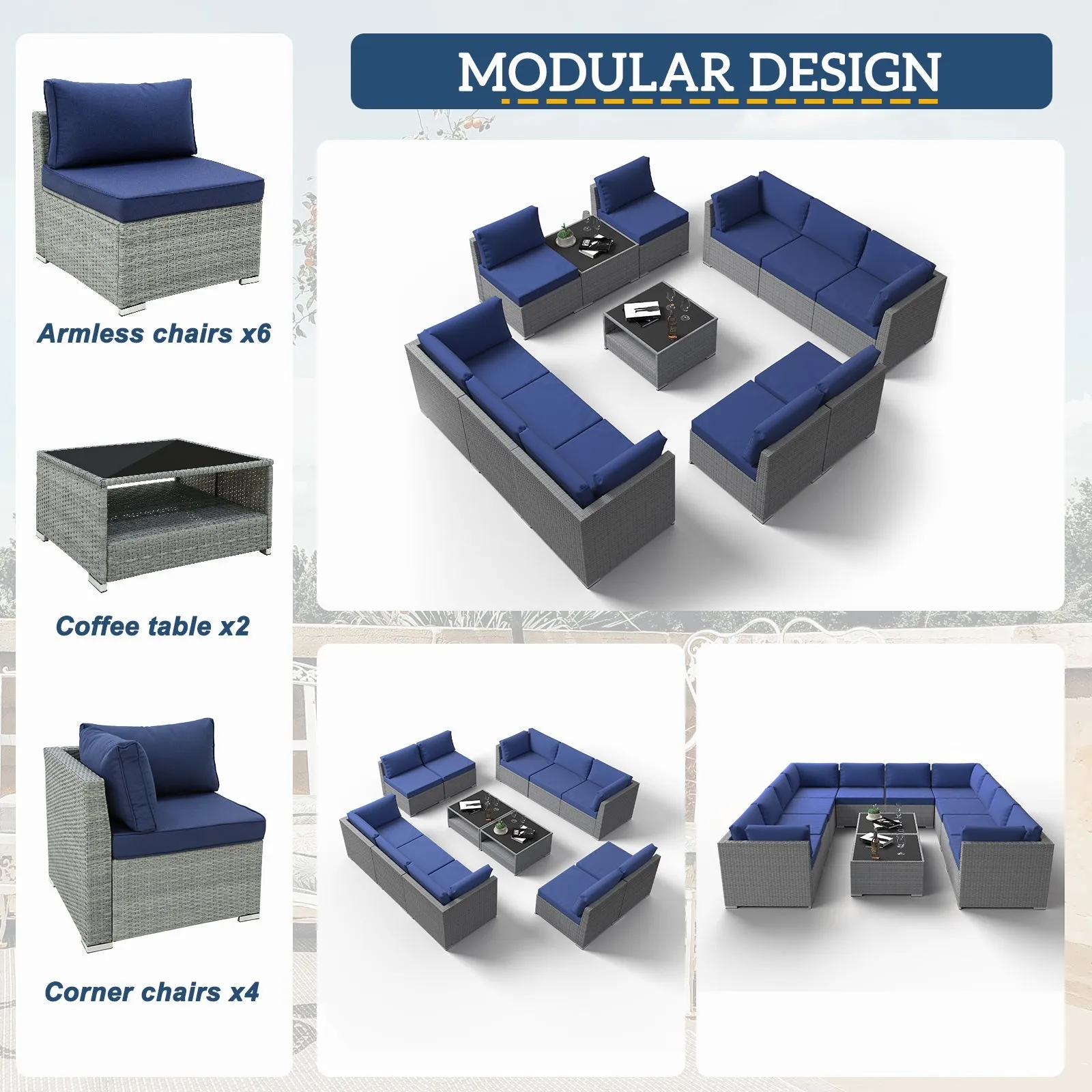 12 Piece Outdoor Wicker Patio Furniture Set with 2 Coffee Tables for 10 People