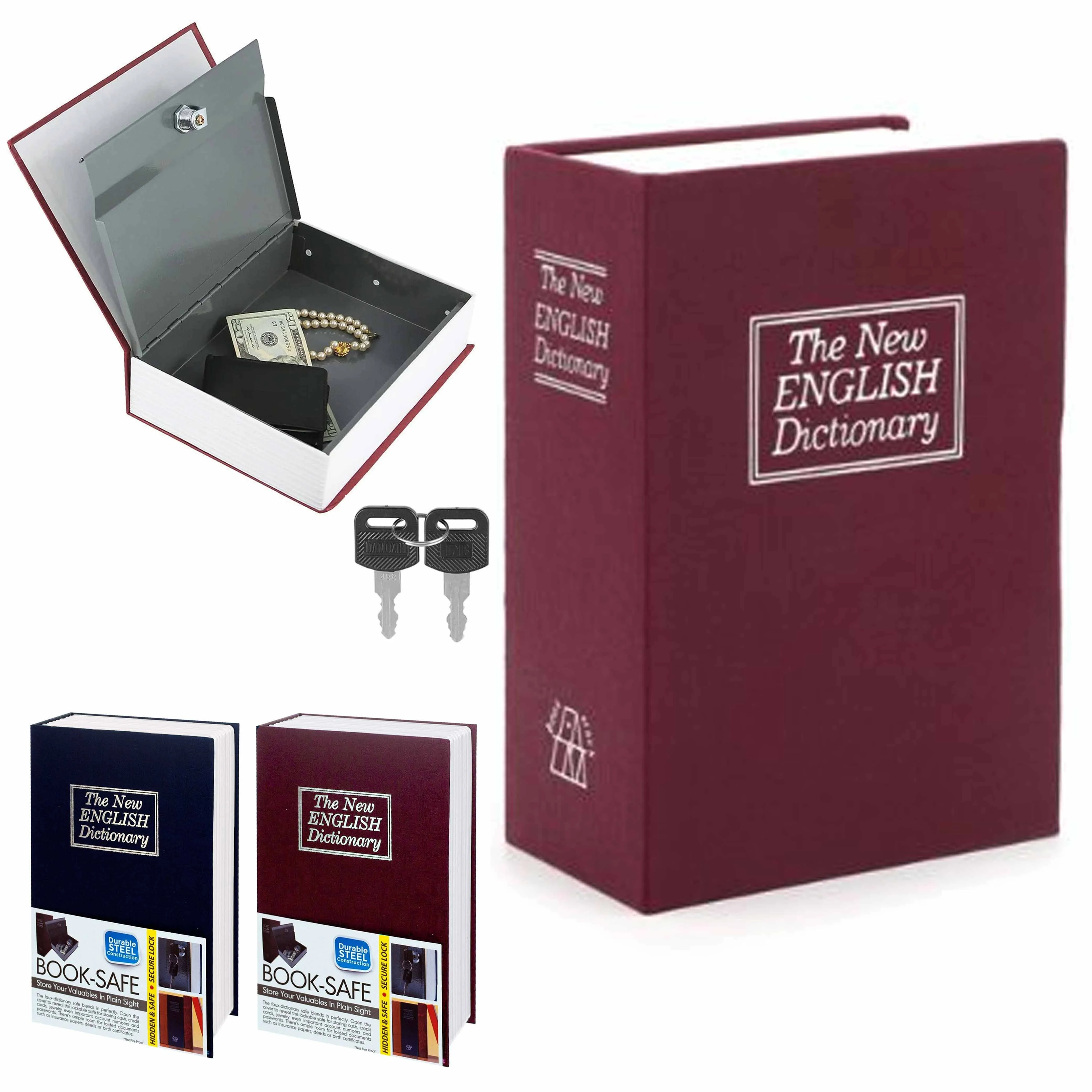 2 Dictionary Hollow Book Safe Diversion Secret Stash Booksafe Lock Key Security