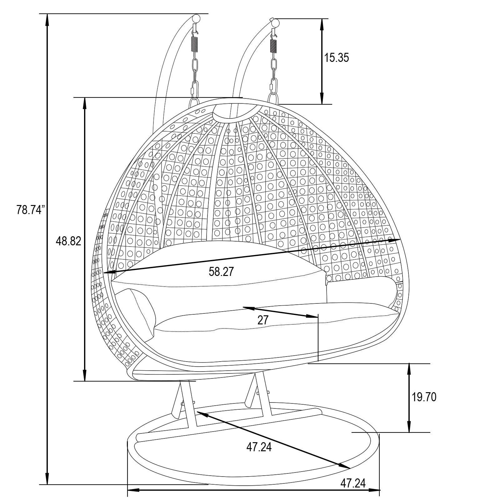 2 Person Hanging Swing Egg Chairs - LeisureMod