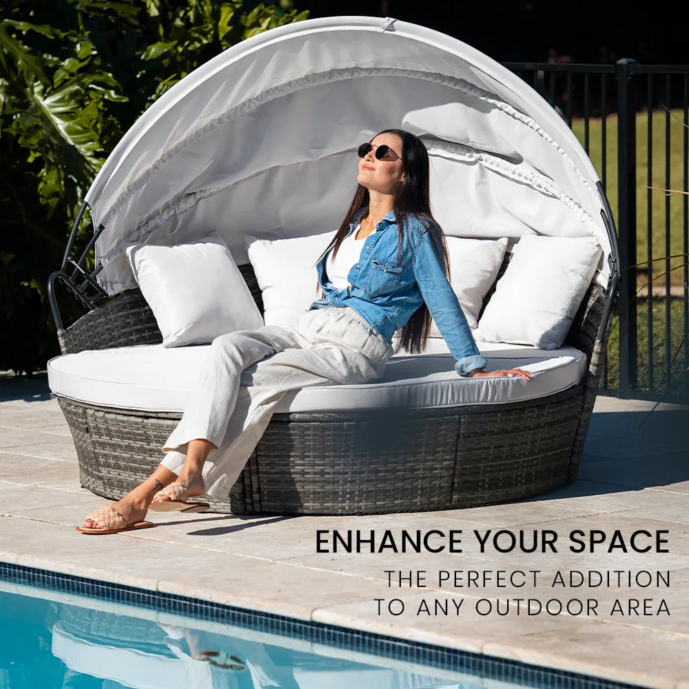 3PC Outdoor Daybed Patio Furniture | LONDON RATTAN Grey Wicker