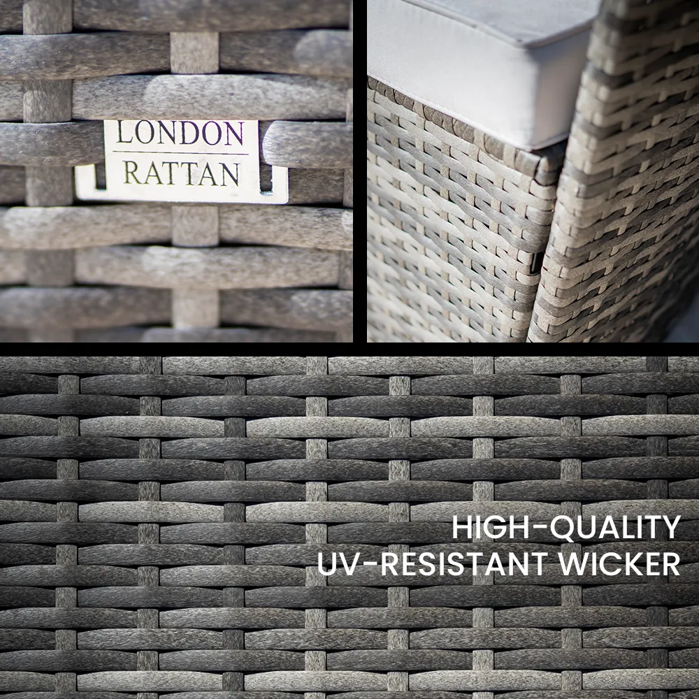 3PC Outdoor Daybed Patio Furniture | LONDON RATTAN Grey Wicker