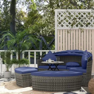 4-Piece Round Rattan Daybed