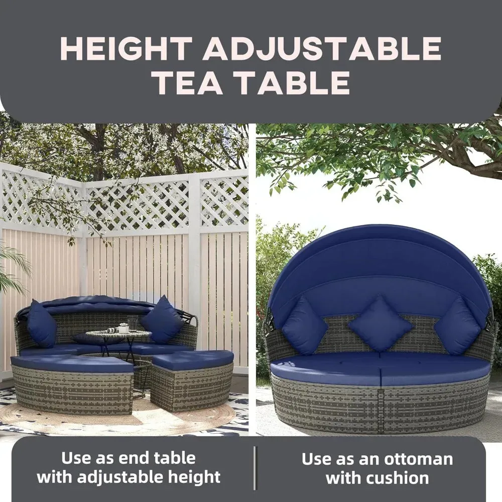4-Piece Round Rattan Daybed