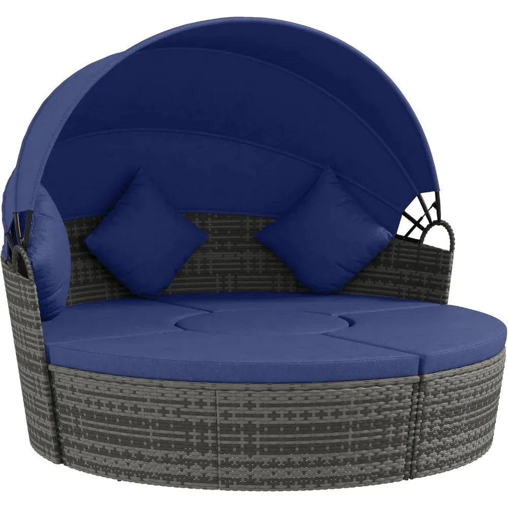4-Piece Round Rattan Daybed
