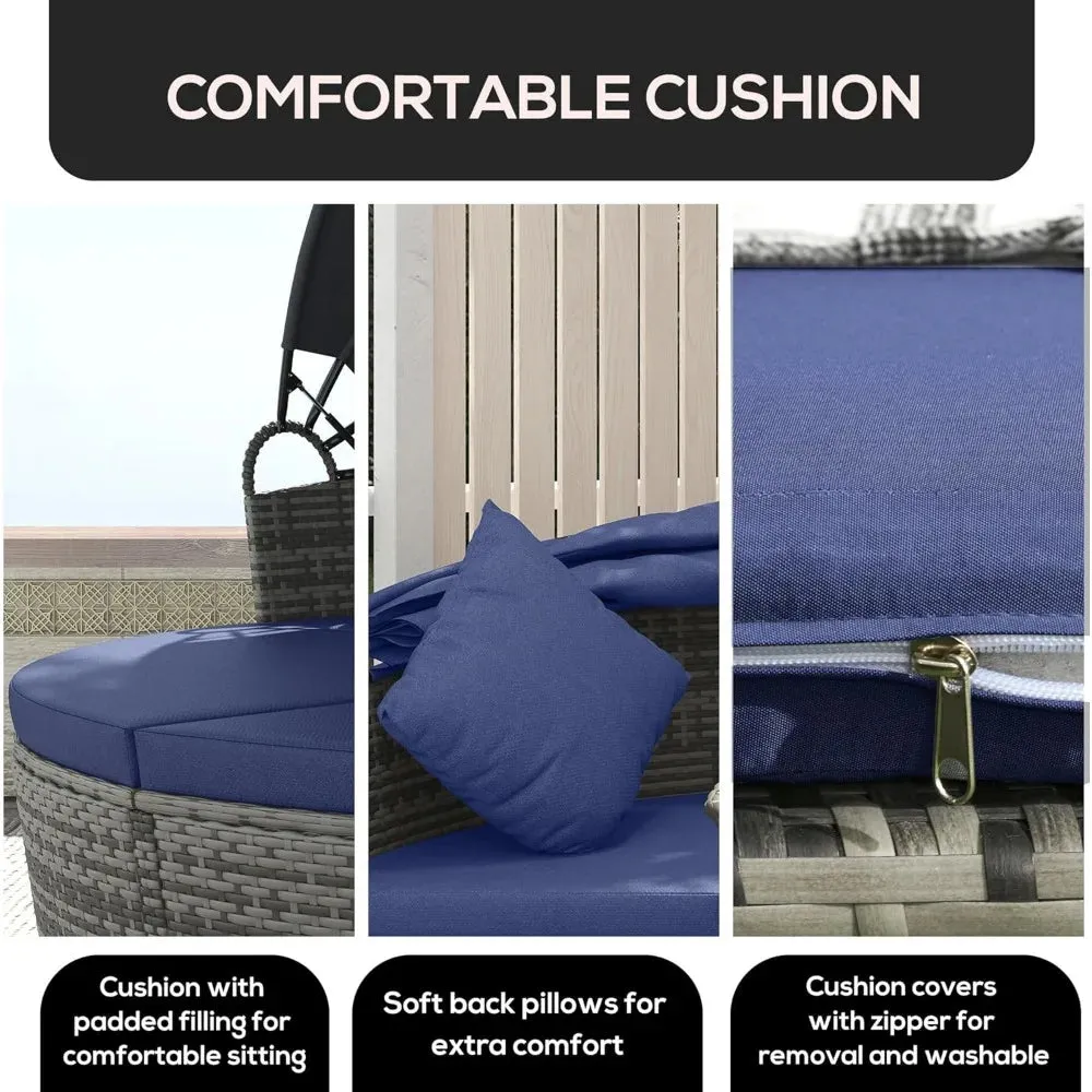 4-Piece Round Rattan Daybed