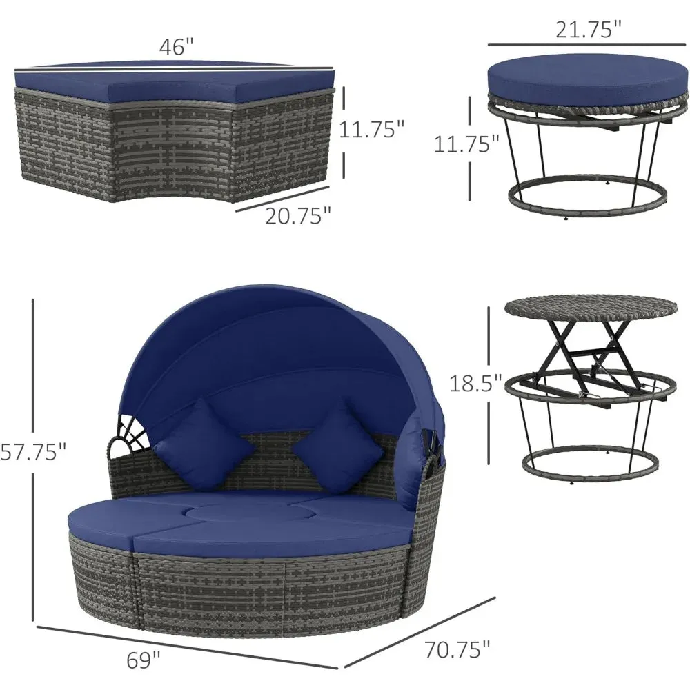 4-Piece Round Rattan Daybed