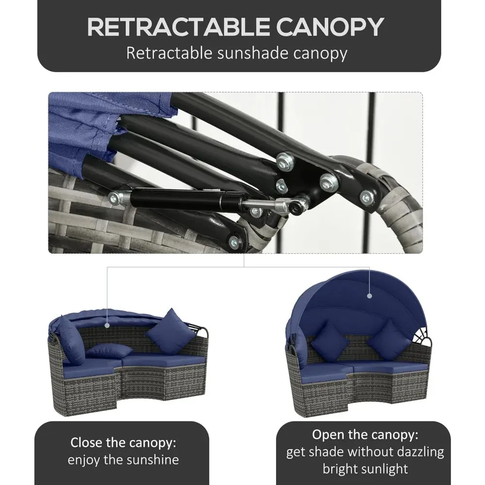 4-Piece Round Rattan Daybed