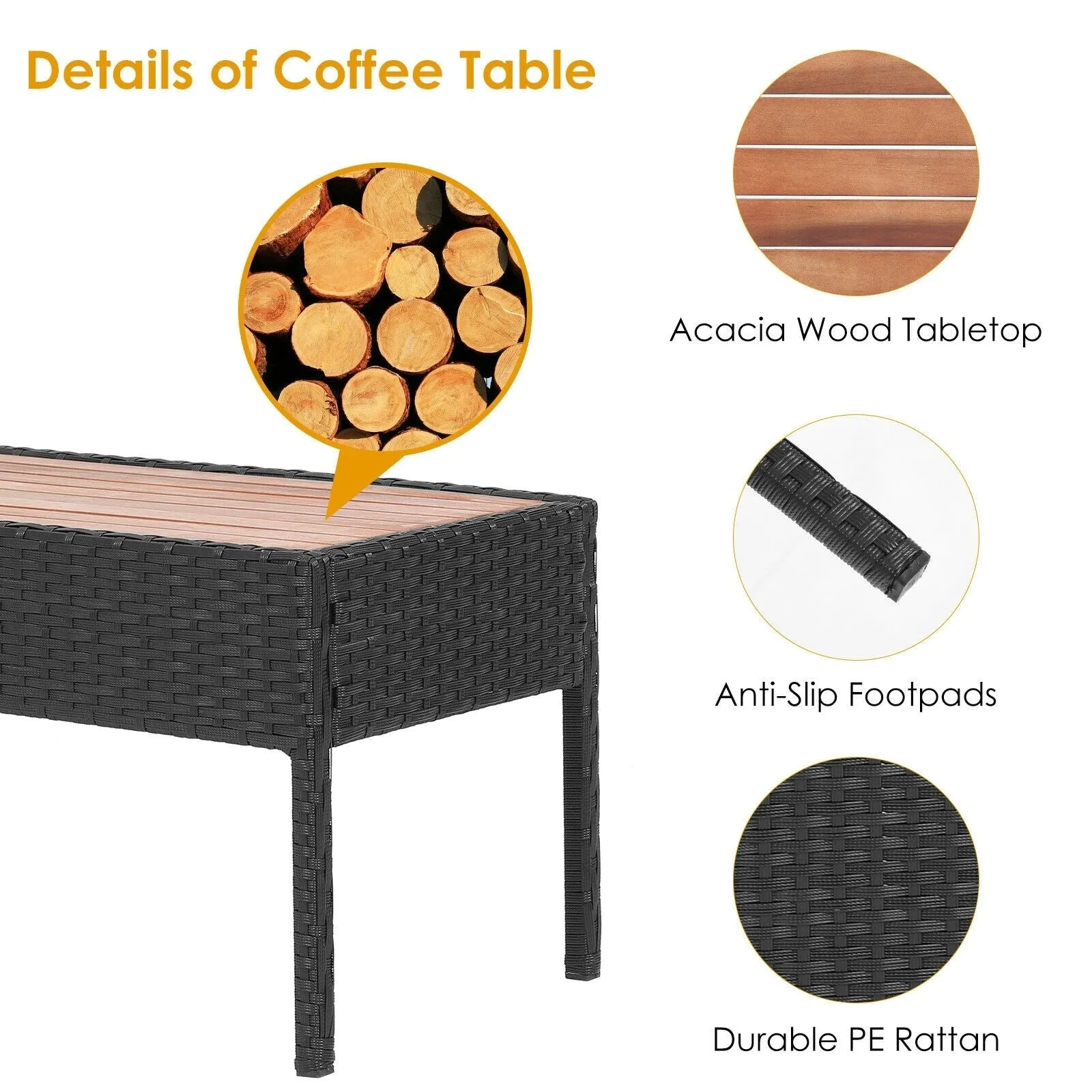 4pc Patio Rattan Furniture Set - Black