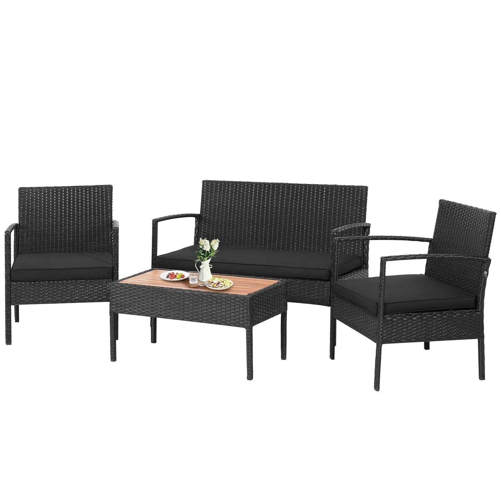 4pc Patio Rattan Furniture Set - Black