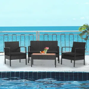 4pc Patio Rattan Furniture Set - Black