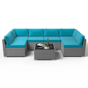 7 Piece Outdoor Wicker Patio Furniture Set with Coffee Table for 6 People