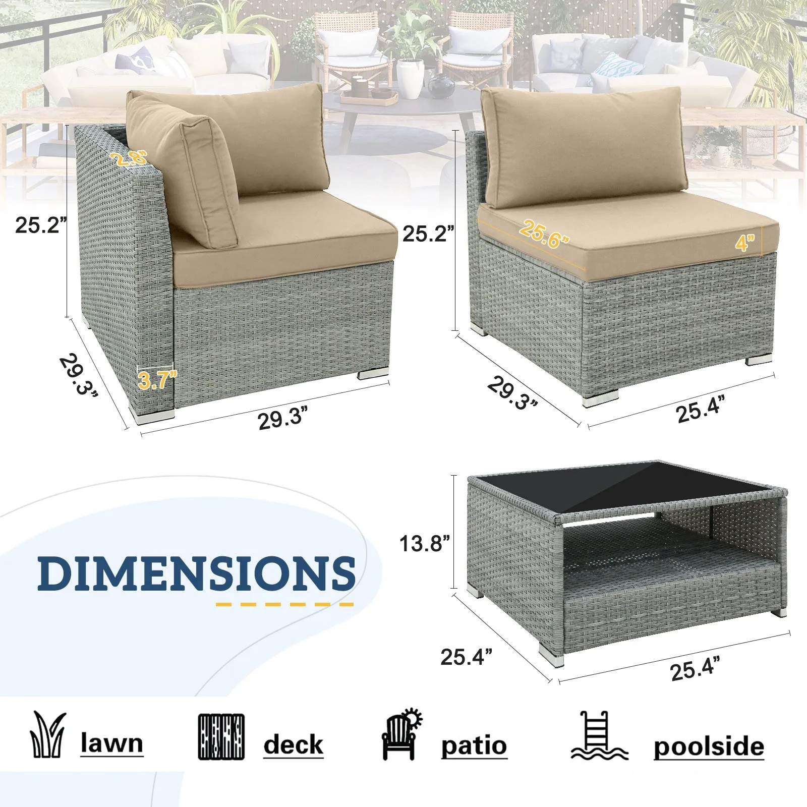 7 Piece Outdoor Wicker Patio Furniture Set with Coffee Table for 6 People