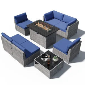 8 Piece Outdoor Wicker Patio Furniture Set with Fire Table and Coffee Table