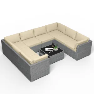 9 Piece Outdoor Wicker Patio Furniture Set with Coffee Table for 8 People
