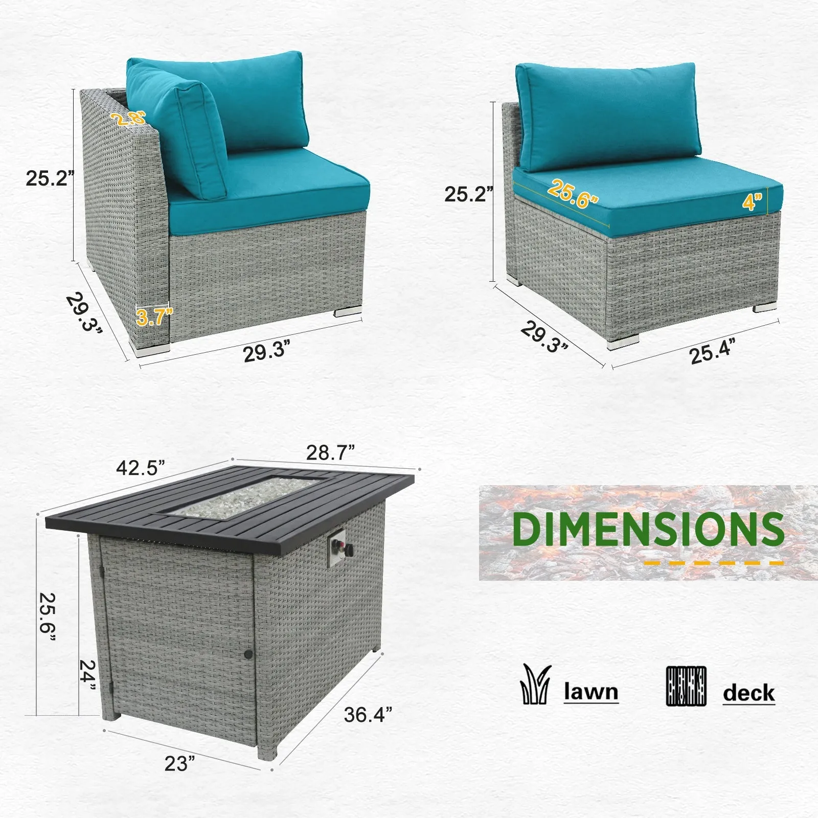 9 Piece Outdoor Wicker Patio Furniture Set with Fire Table for 8 People