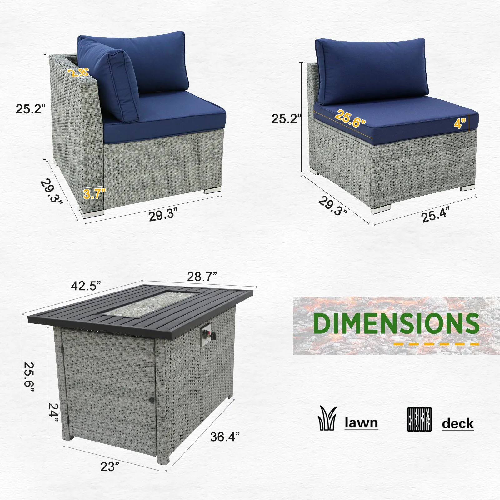 9 Piece Outdoor Wicker Patio Furniture Set with Fire Table for 8 People