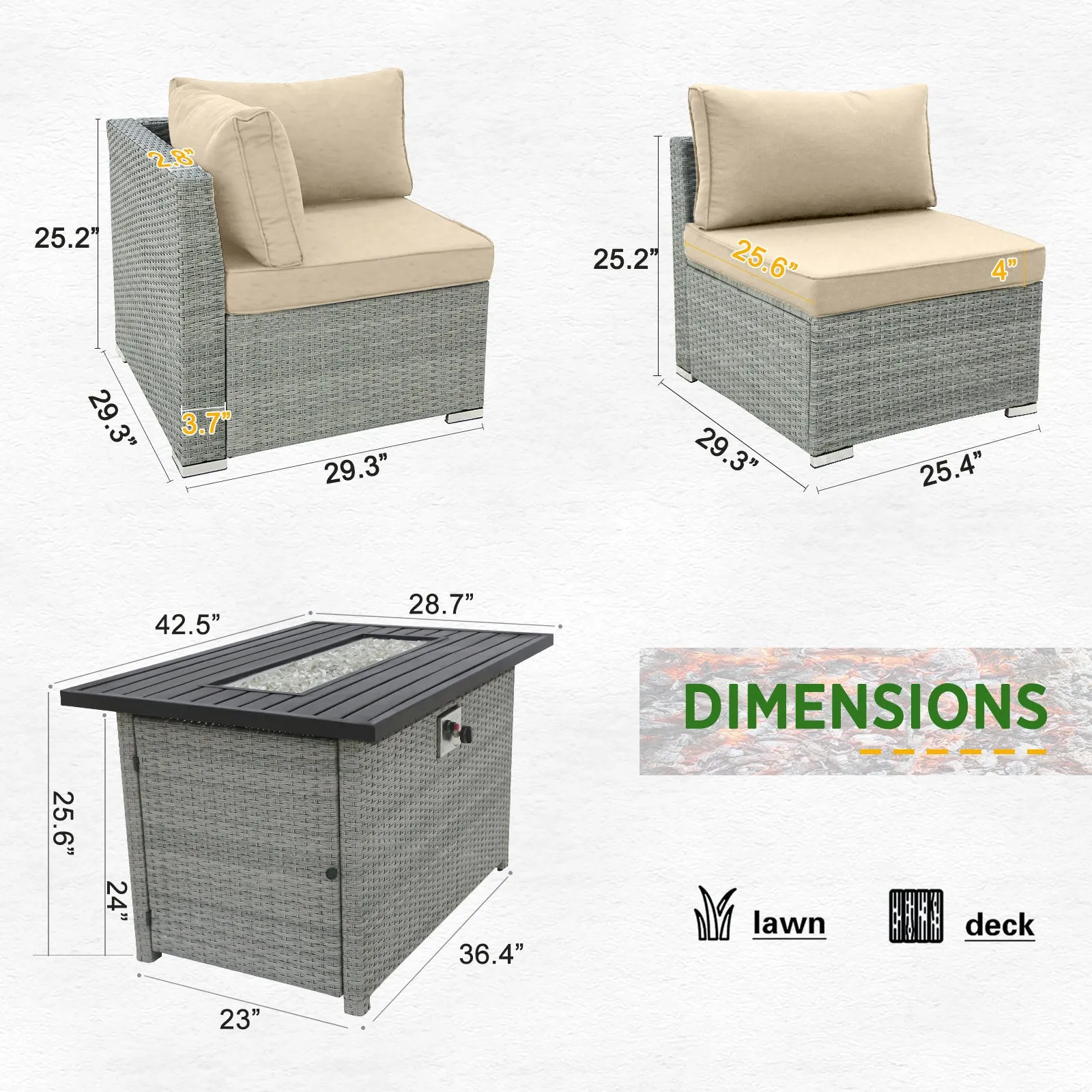 9 Piece Outdoor Wicker Patio Furniture Set with Fire Table for 8 People