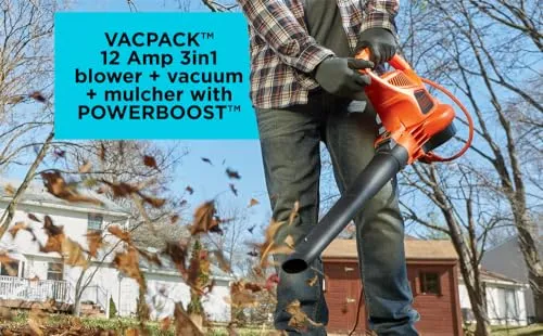 BLACK DECKER Electric Leaf Blower, Leaf Vacuum and Mulcher 3 in 1, 250 mph Airflow, 400 cfm Delivery Power, Reusable Bag Included, Corded (BEBL7000)