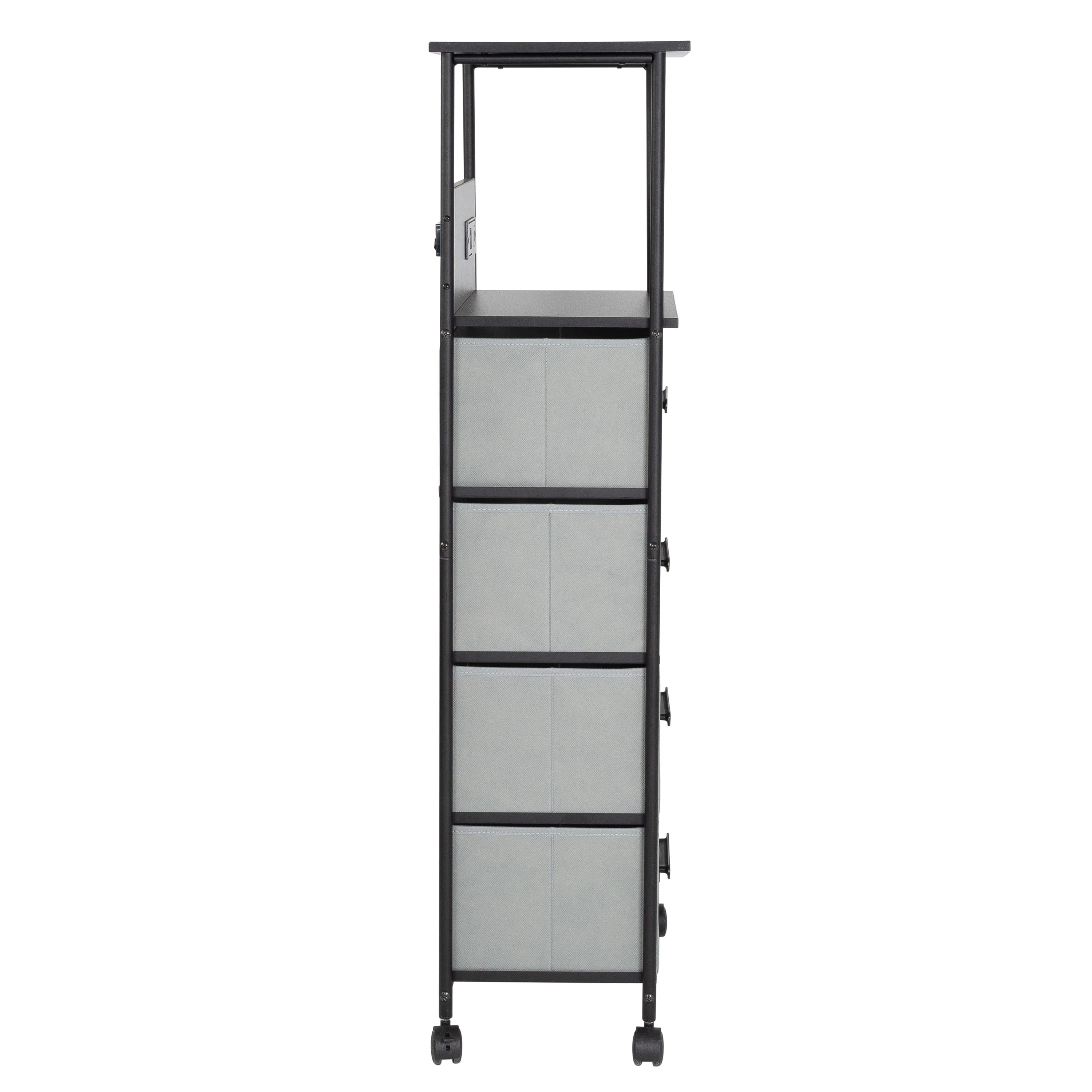 Black/Gray Dorm 4-Drawer Bedside Charging Storage Cart
