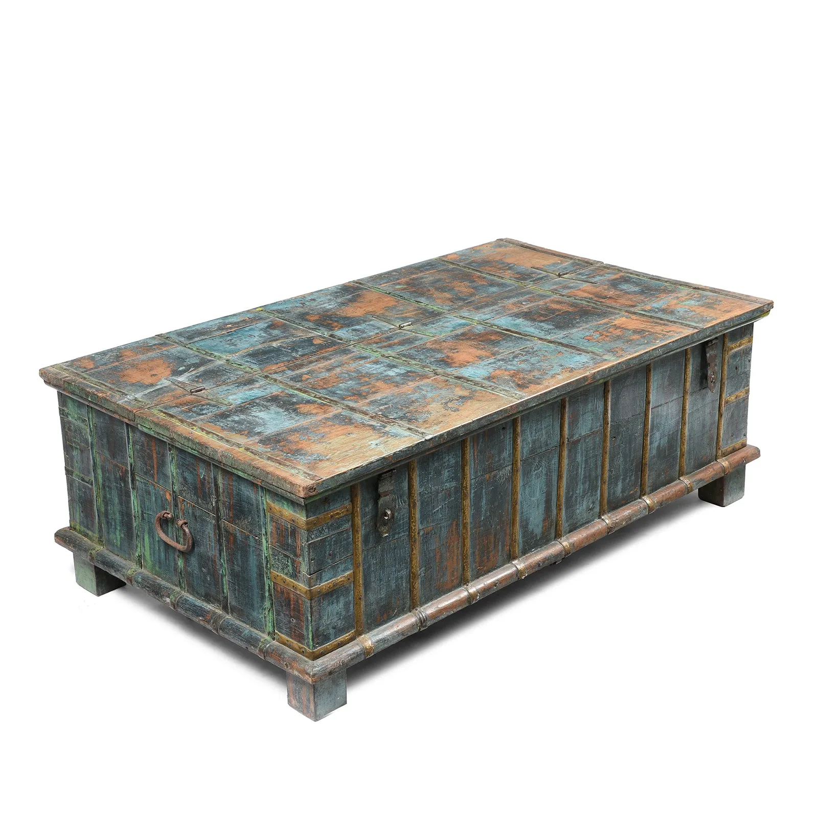 Blue Painted Indian Chest From Gujarat - 19thC