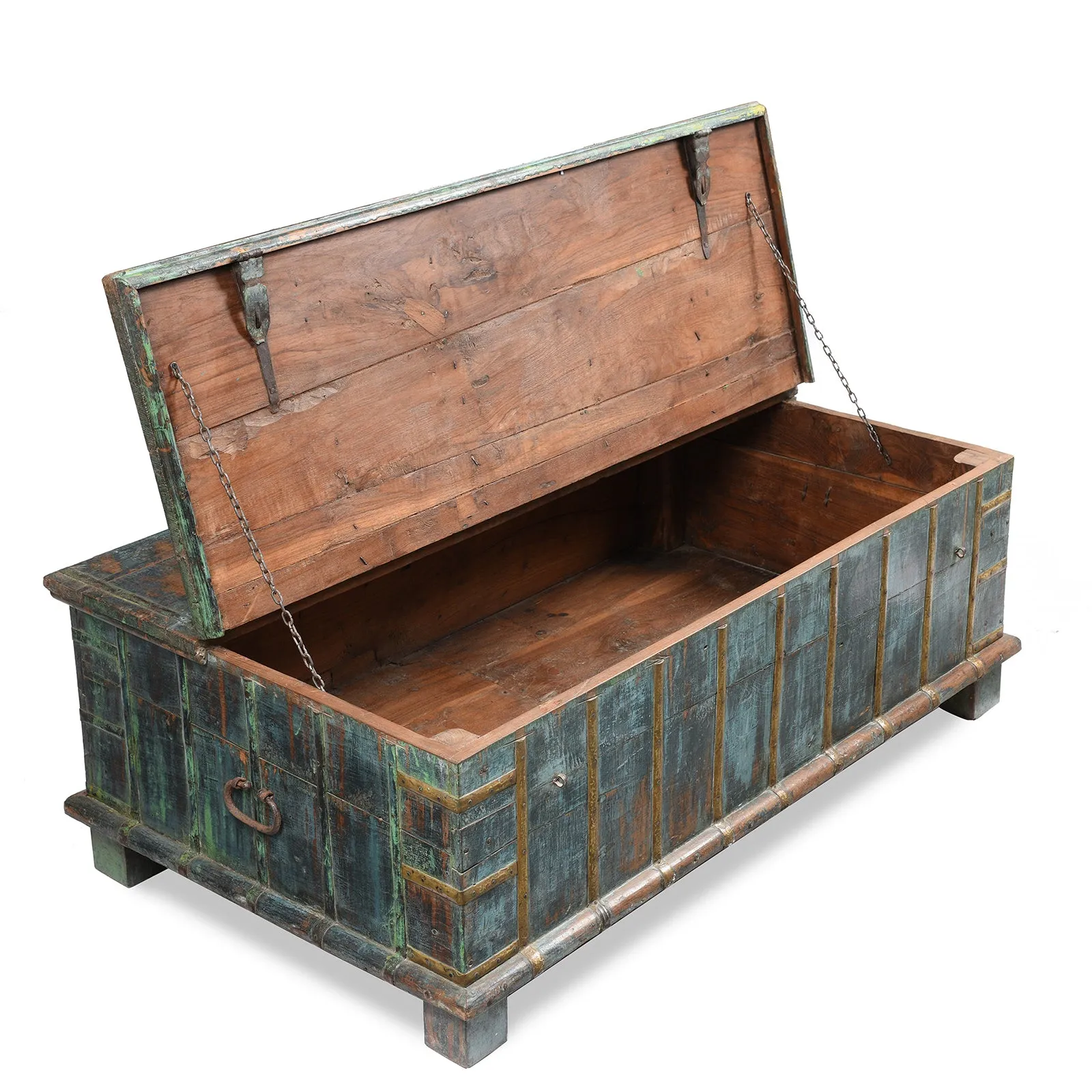 Blue Painted Indian Chest From Gujarat - 19thC