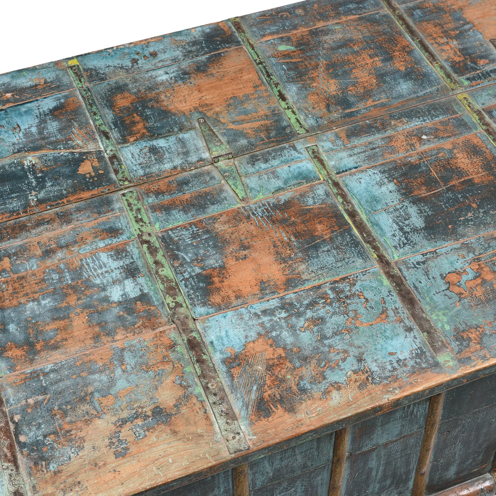 Blue Painted Indian Chest From Gujarat - 19thC