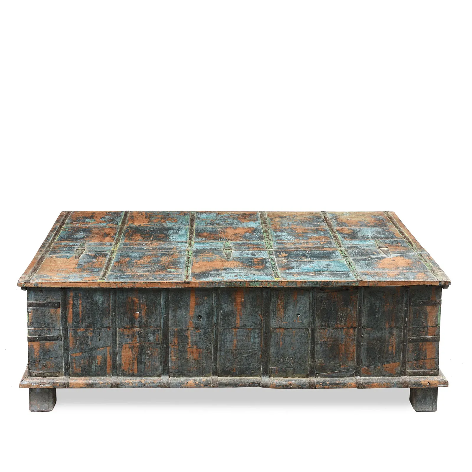 Blue Painted Indian Chest From Gujarat - 19thC