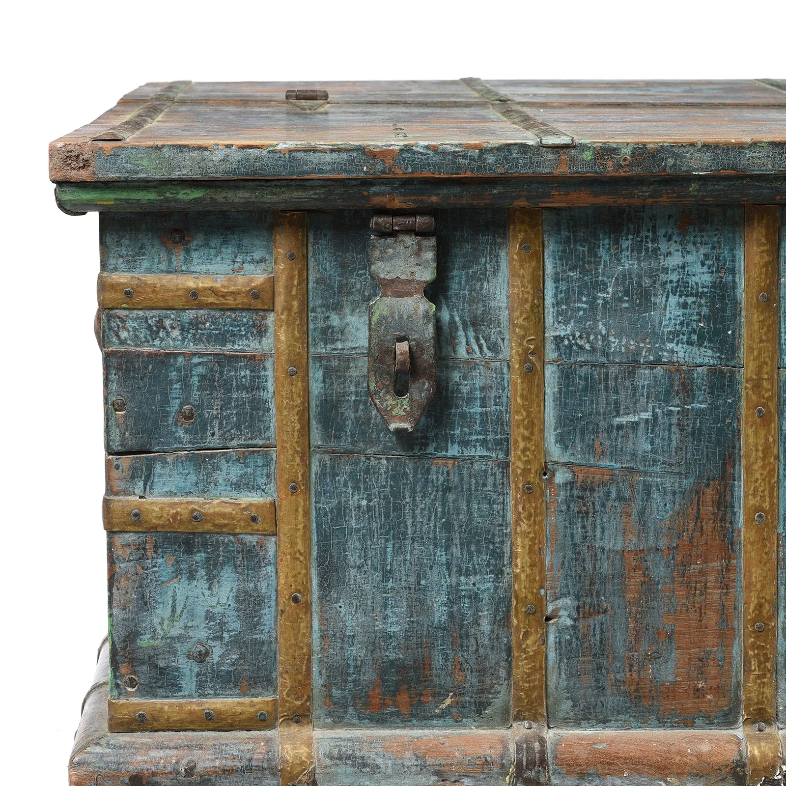 Blue Painted Indian Chest From Gujarat - 19thC