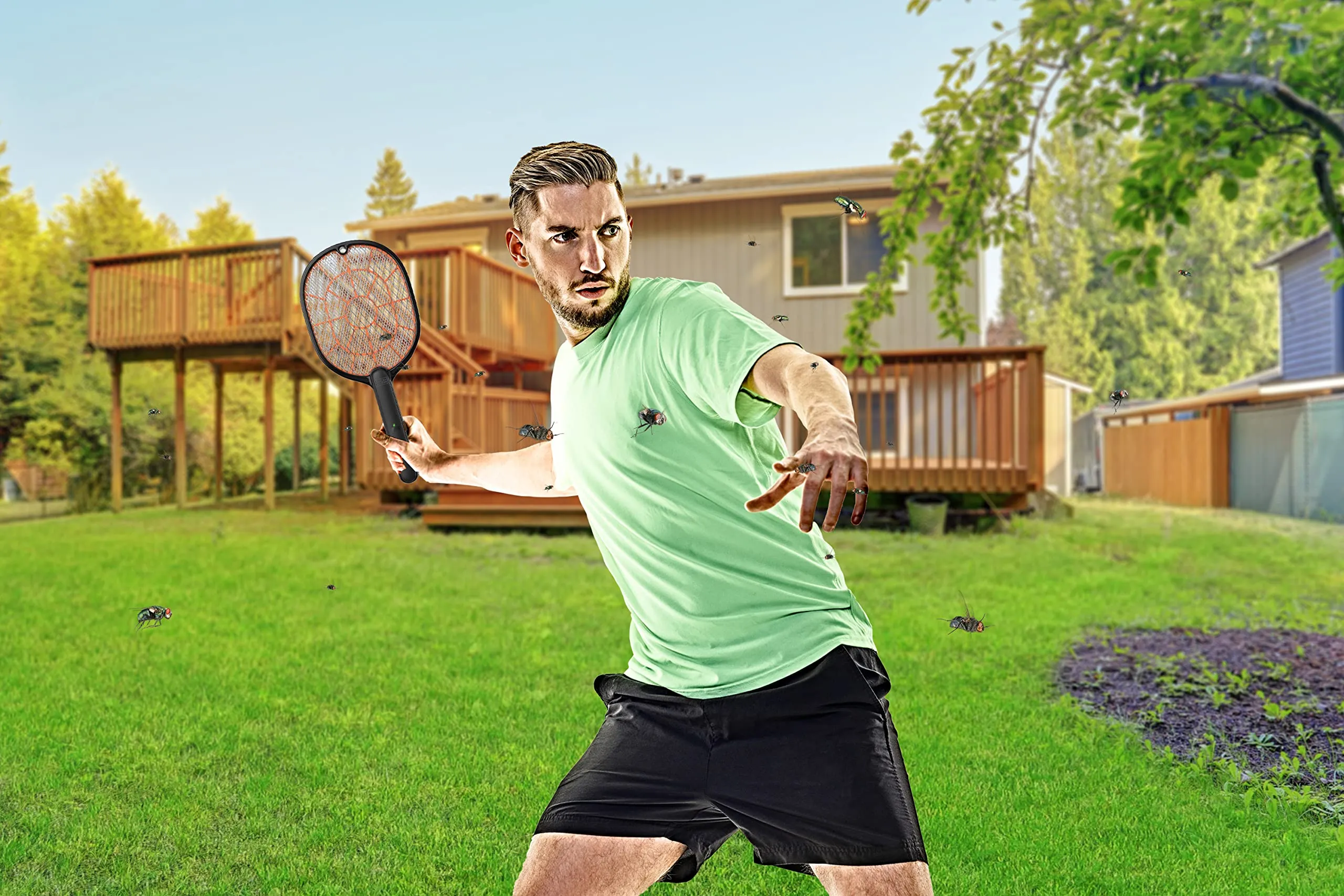 Bug Zapper Racket  Electric Fly Swatter for Gnats, Mosquitoes, & More  Harmless-to-Humans Outdoor Bug Zapper Battery Operated  Handheld Electric Fly Swatter Indoor Racket