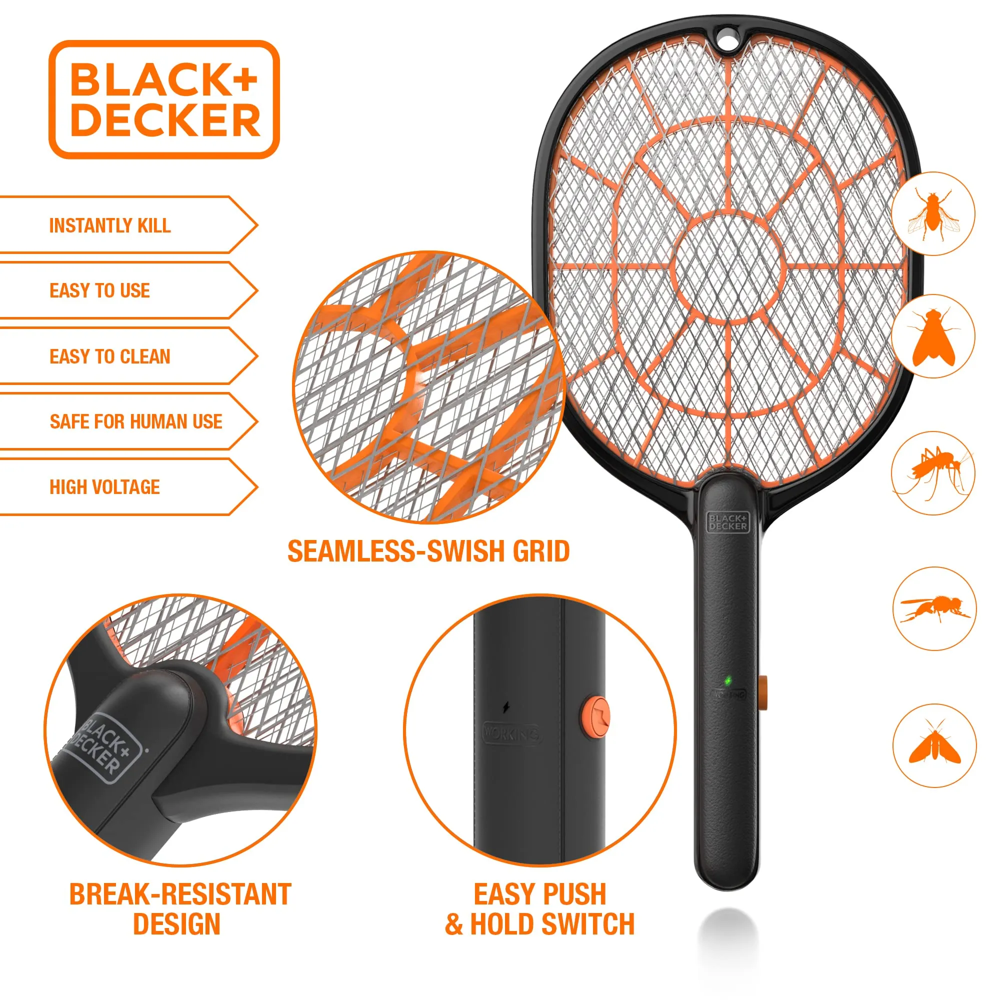 Bug Zapper Racket  Electric Fly Swatter for Gnats, Mosquitoes, & More  Harmless-to-Humans Outdoor Bug Zapper Battery Operated  Handheld Electric Fly Swatter Indoor Racket