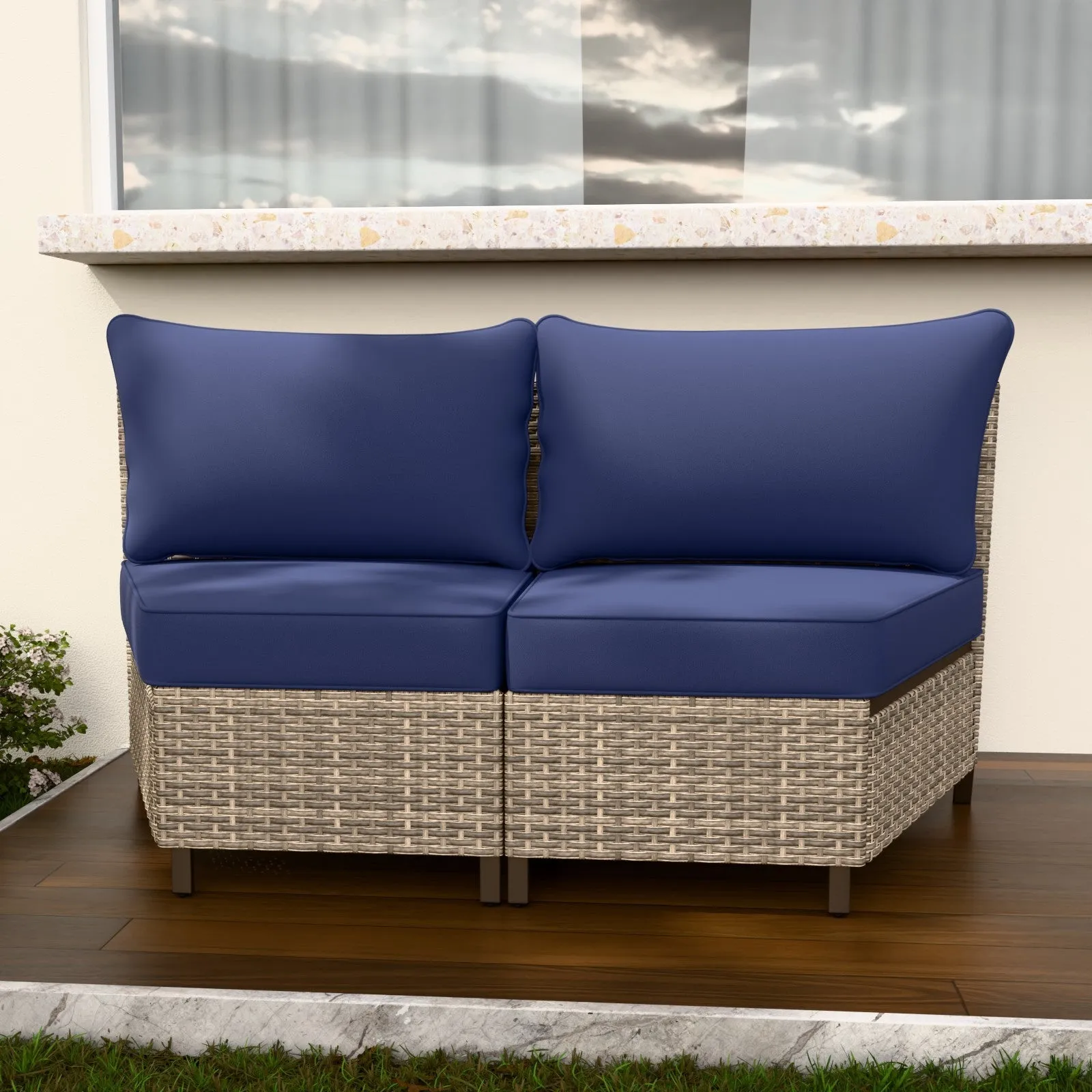 Coastal Vista Curved Outdoor Wicker Sofa Seats 2