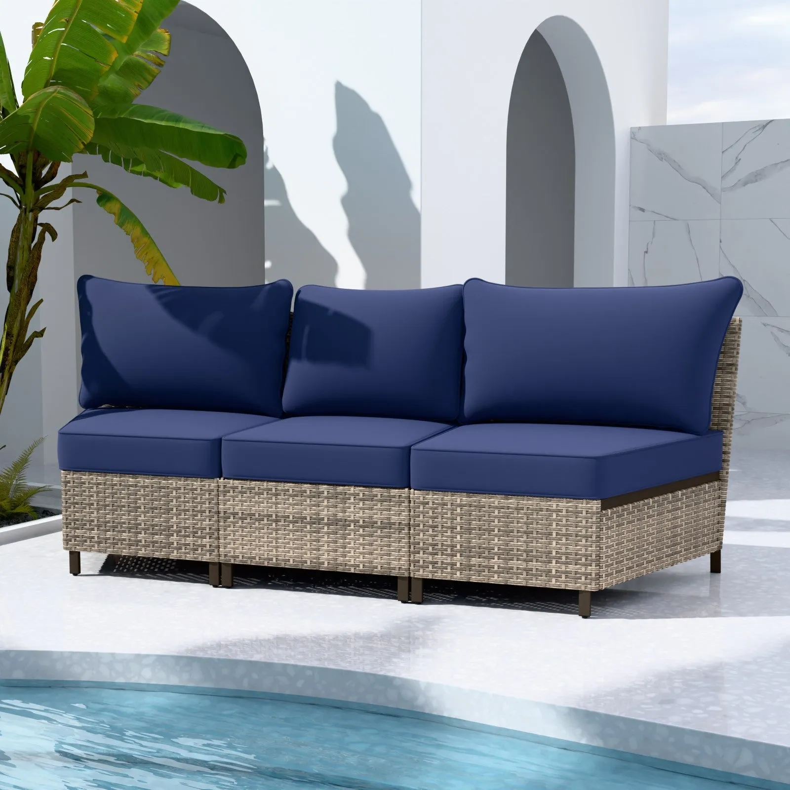 Coastal Vista Curved Outdoor Wicker Sofa, Seats 3