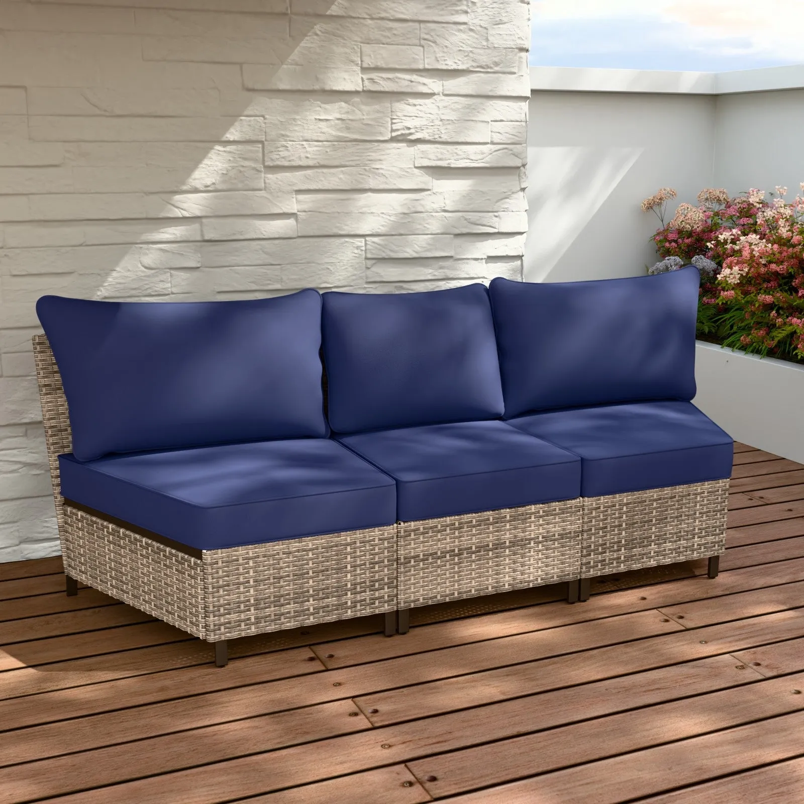 Coastal Vista Curved Outdoor Wicker Sofa, Seats 3