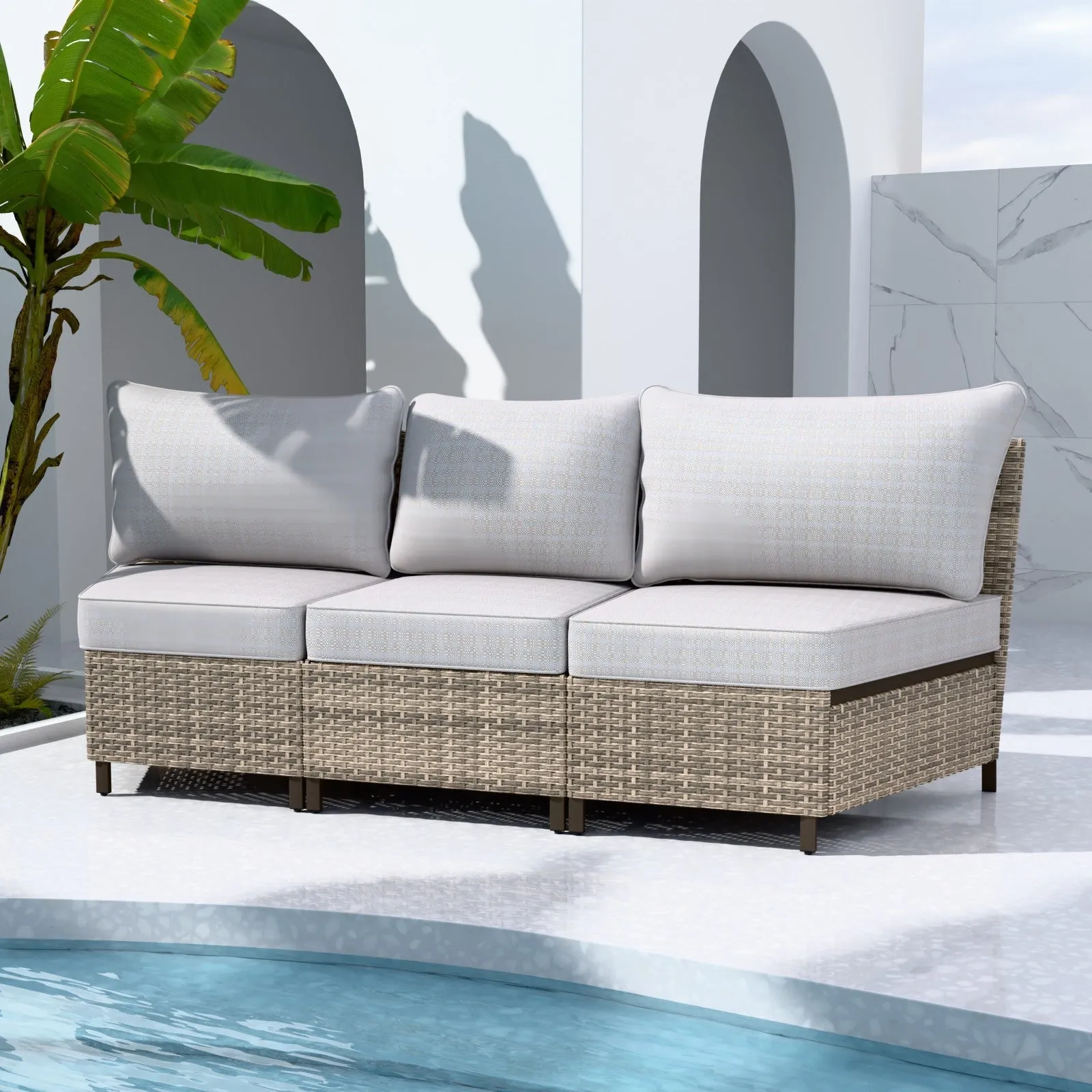 Coastal Vista Curved Outdoor Wicker Sofa, Seats 3