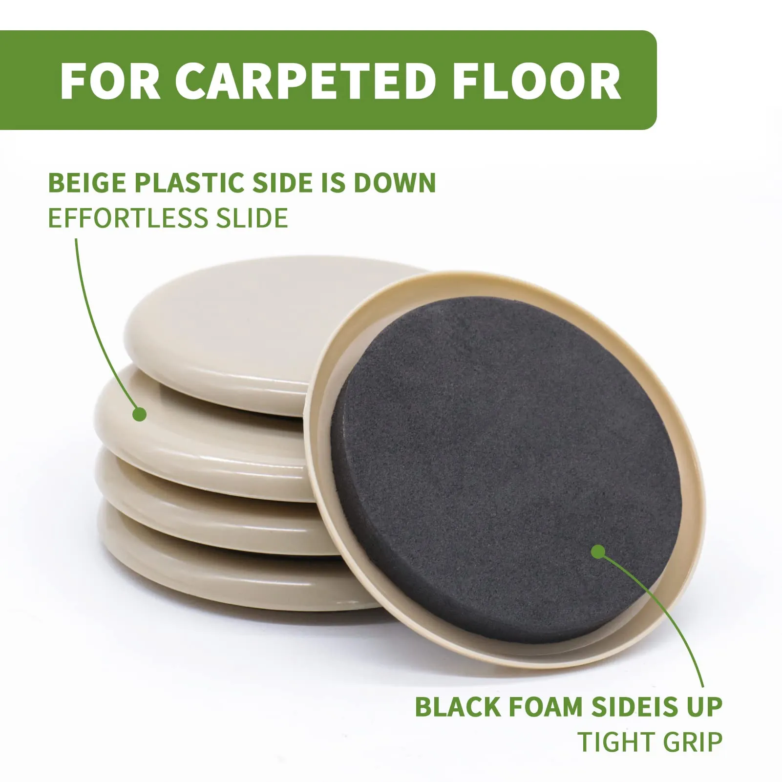 COVERCORNER Furniture Sliders for Carpet 8 PCS - 3 1/2 inch Furniture Moving Slider Chair Legs Floors Protectors Move Your Furniture Easy & Safely(for Carpet)