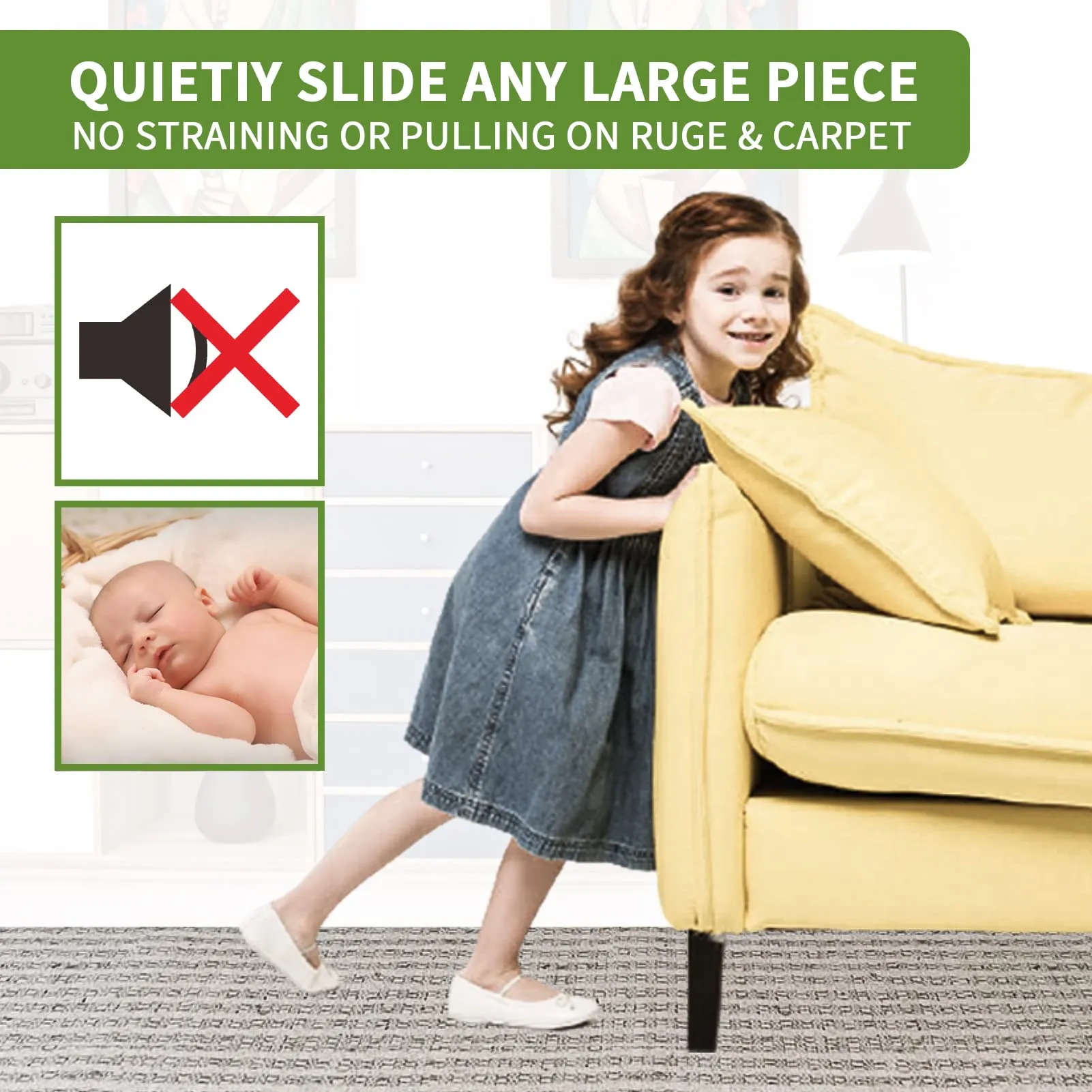 COVERCORNER Furniture Sliders for Carpet 8 PCS - 3 1/2 inch Furniture Moving Slider Chair Legs Floors Protectors Move Your Furniture Easy & Safely(for Carpet)