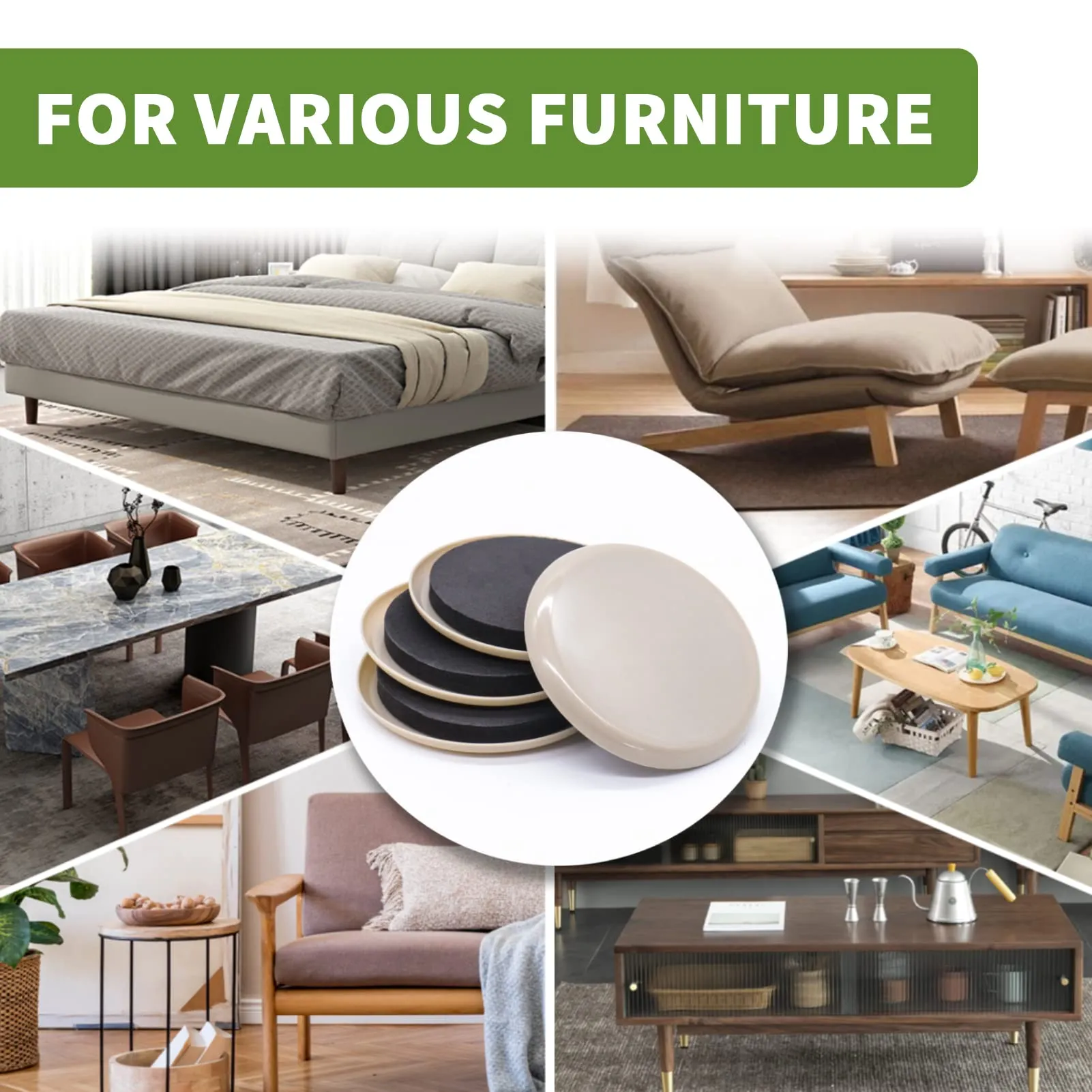 COVERCORNER Furniture Sliders for Carpet 8 PCS - 3 1/2 inch Furniture Moving Slider Chair Legs Floors Protectors Move Your Furniture Easy & Safely(for Carpet)