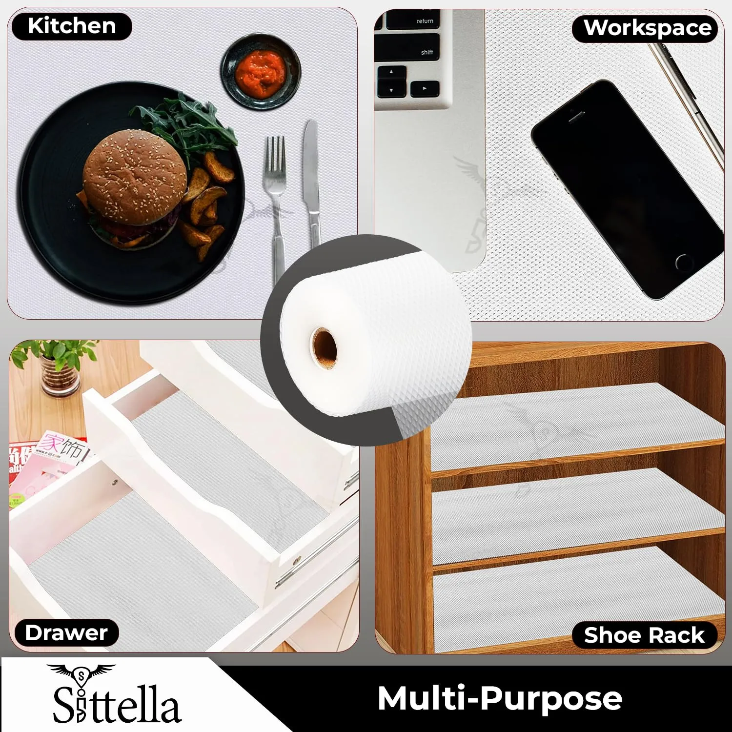 Drawer Mat (45cm X 1.5m) Multi-Purpose EVA Non-Slip Kitchen Drawer Shelf and Cabinet Liners Waterproof Washable Mats Protect Dresser Shelves Cupboard Bathroom Cabinets (White)
