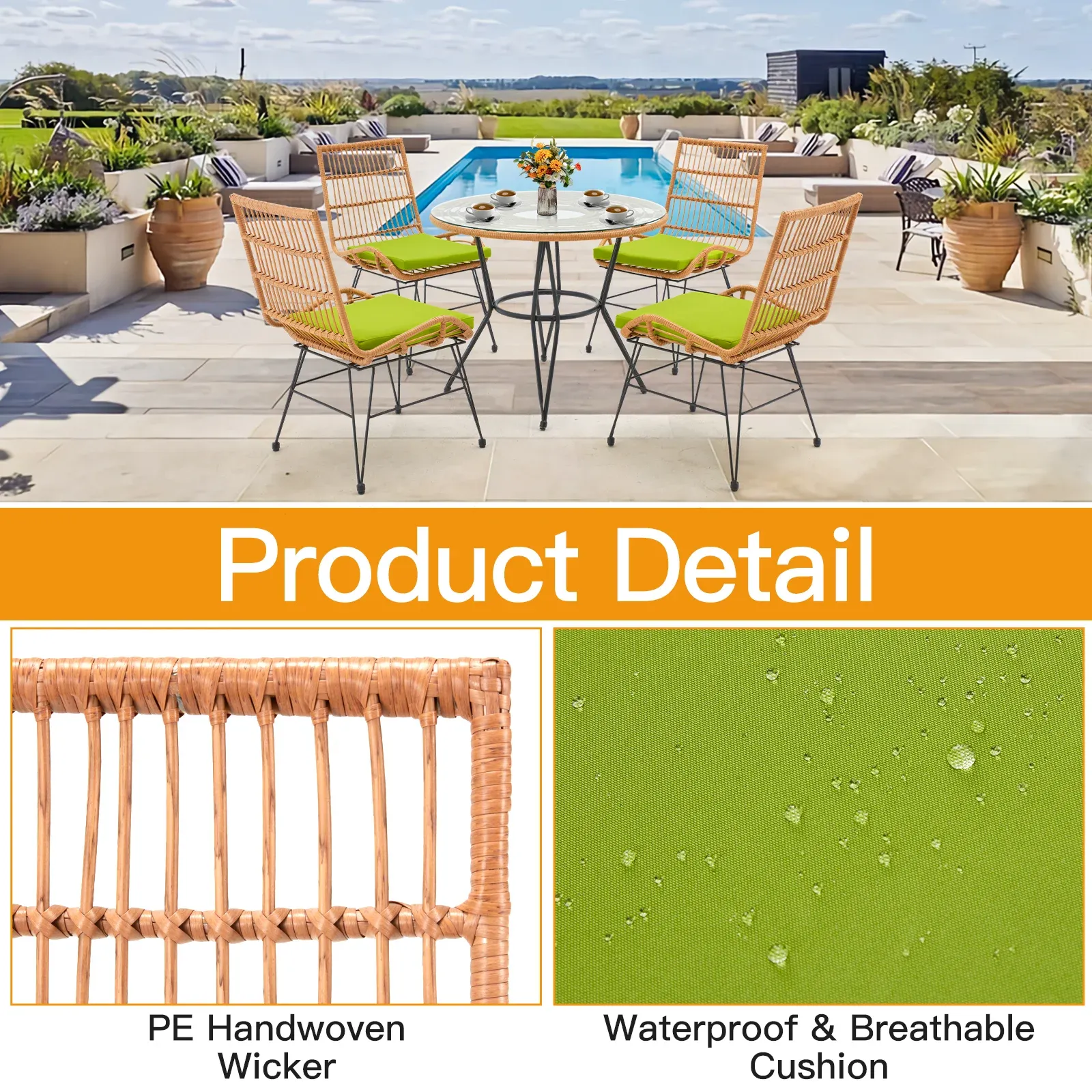 Duno Outdoor Patio Seating Set 4 Chairs and 1 Table Set (Honey)