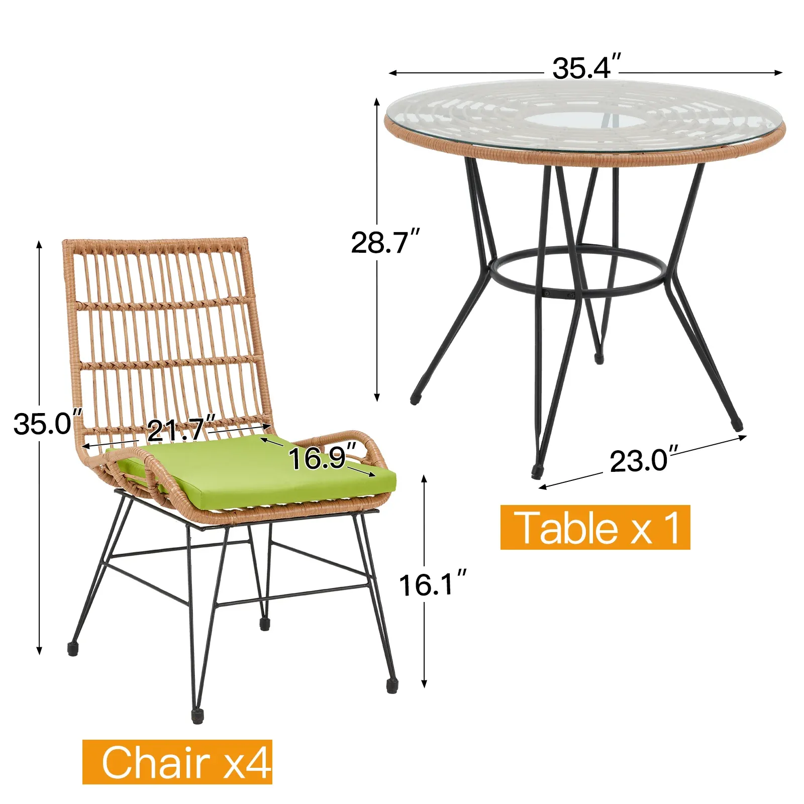 Duno Outdoor Patio Seating Set 4 Chairs and 1 Table Set (Honey)