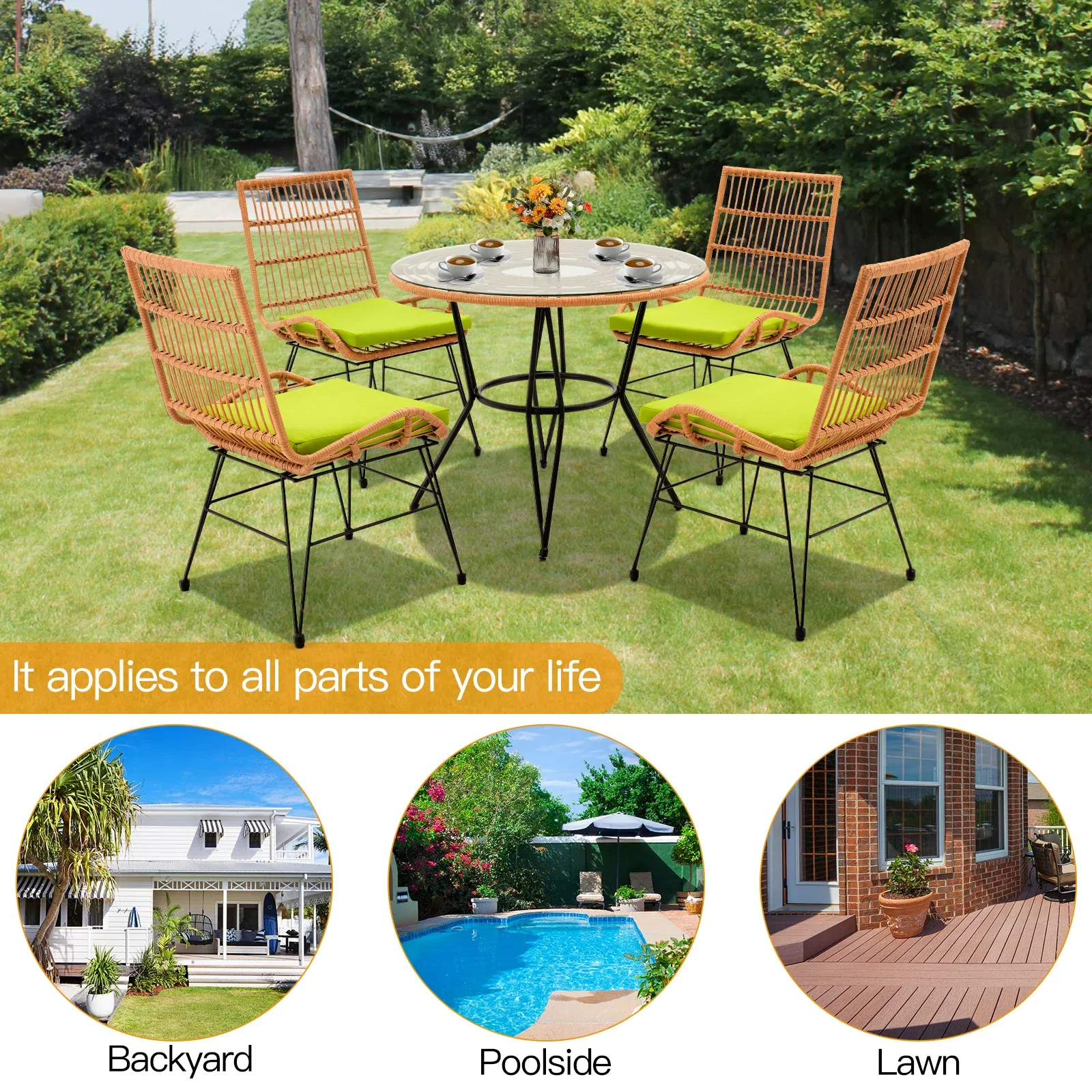 Duno Outdoor Patio Seating Set 4 Chairs and 1 Table Set (Honey)