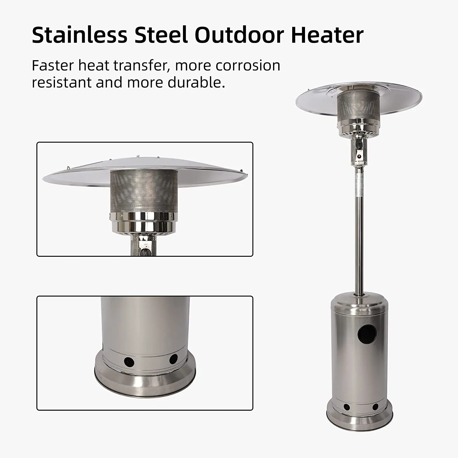 E-Macht 87" Outdoor Patio Heater Standing Gas LP Propane Heater with Wheels, 36000 BTU, Sliver