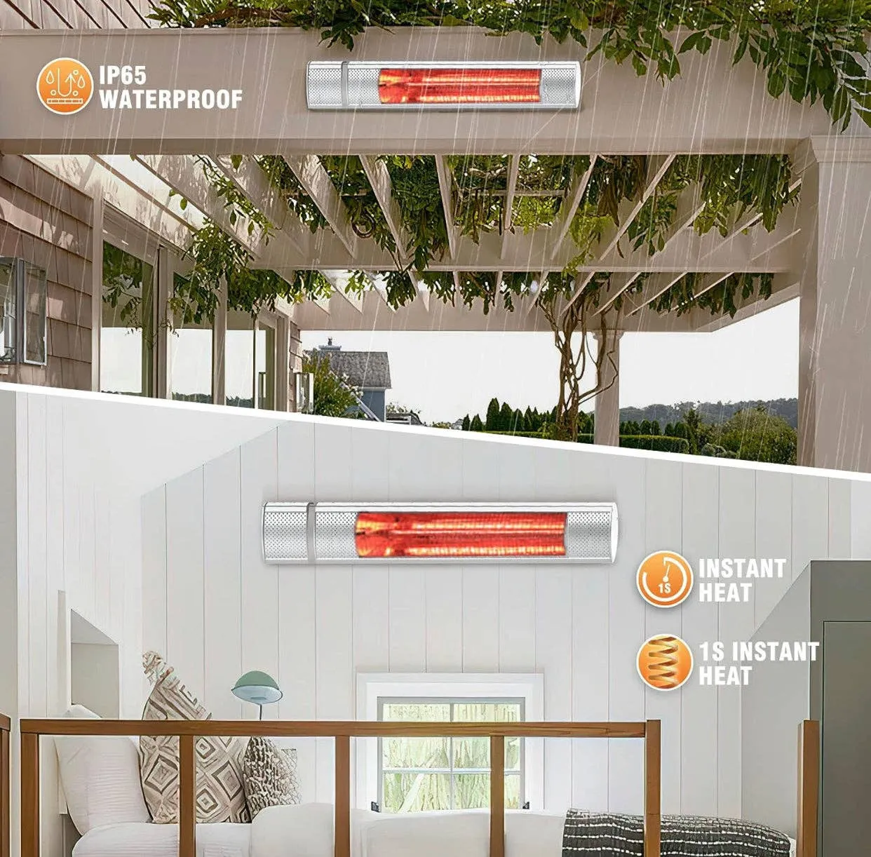 Electric Patio Heater, 1500W Outdoor Heater with 3 Power Settings, Infrared Heater with Remote Control, Overheat Protection, Wall Mounted Space Heater, In/Outdoor: Black