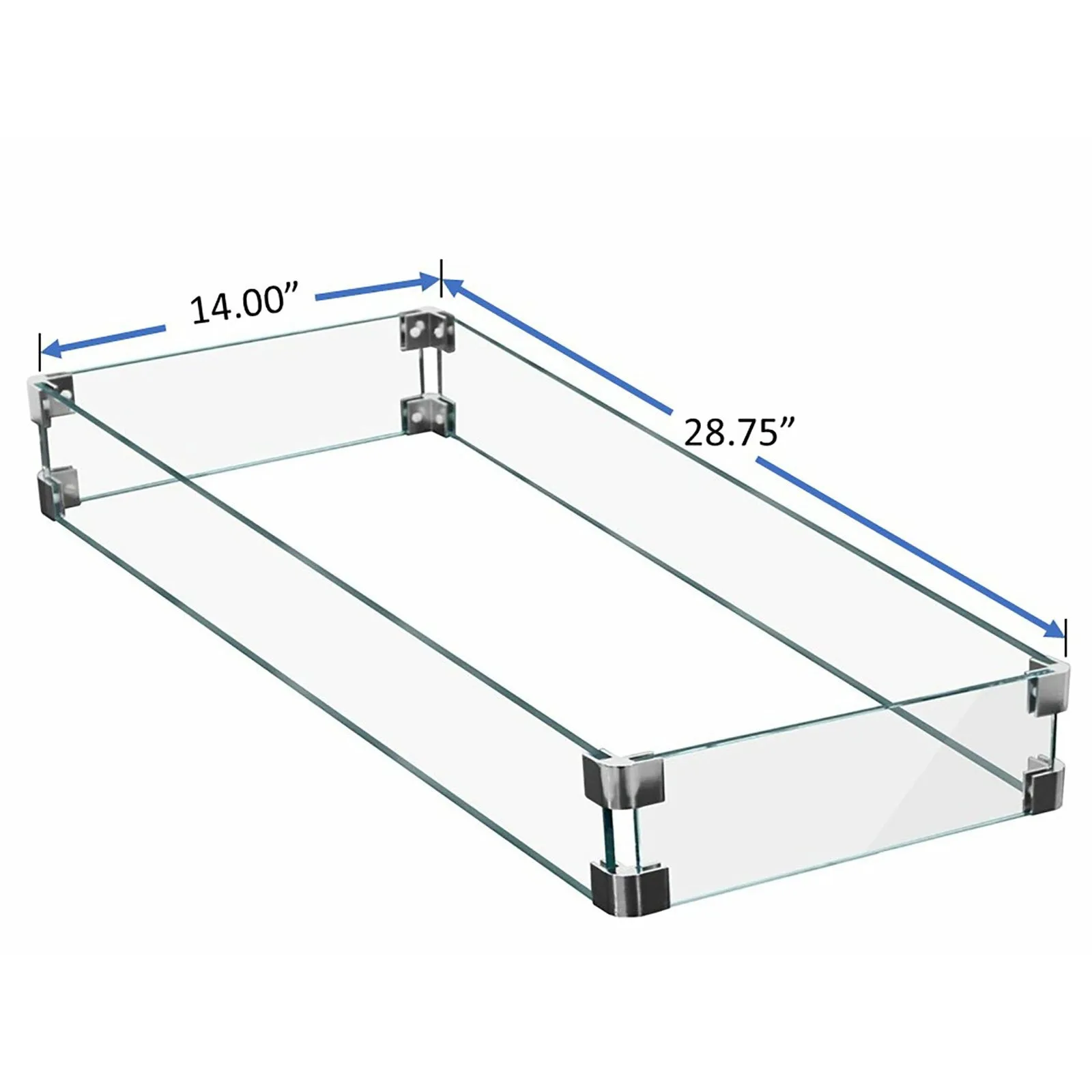 Fire Pit Rectangular Glass Wind Screen