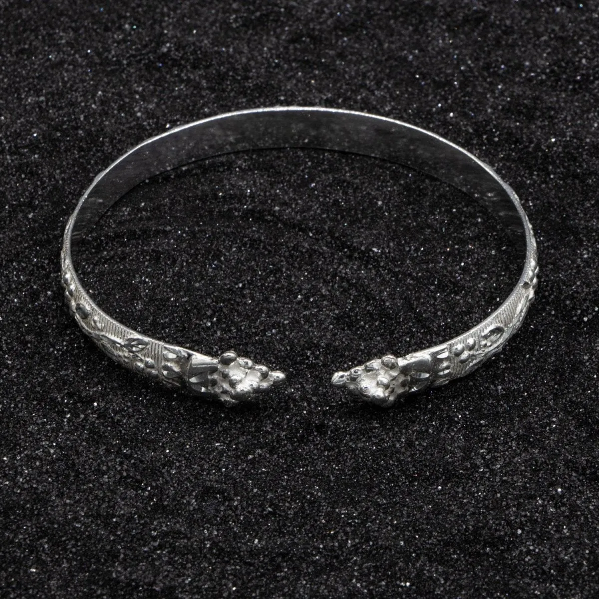 Flat  Bangle Extra Wide Grape Vine Pattern Grape Heads