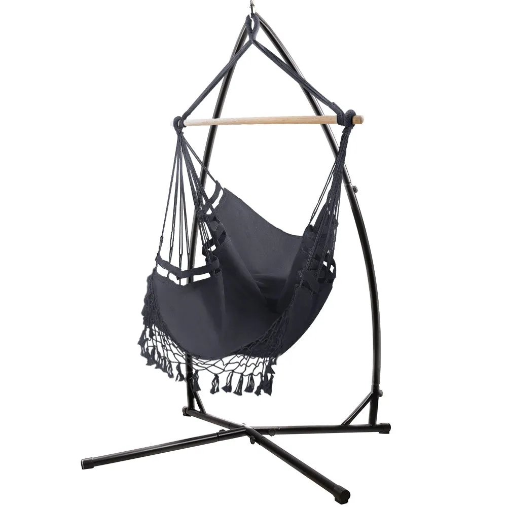 Hammock Chair with Steel Stand Hanging Outdoor Tassel - Grey