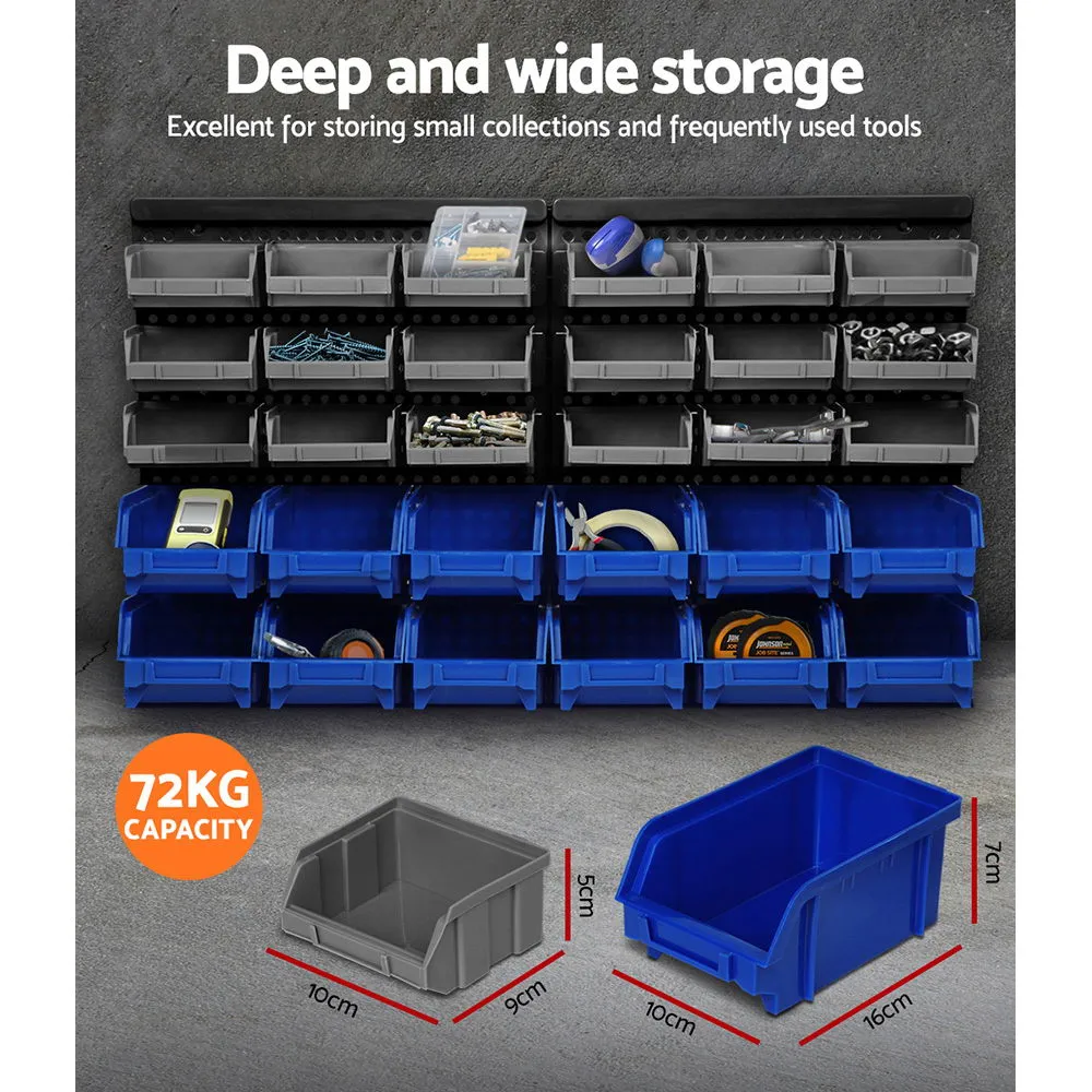 Heavy Duty 60 Bin Wall Mounted Rack with Peg Board - Giantz