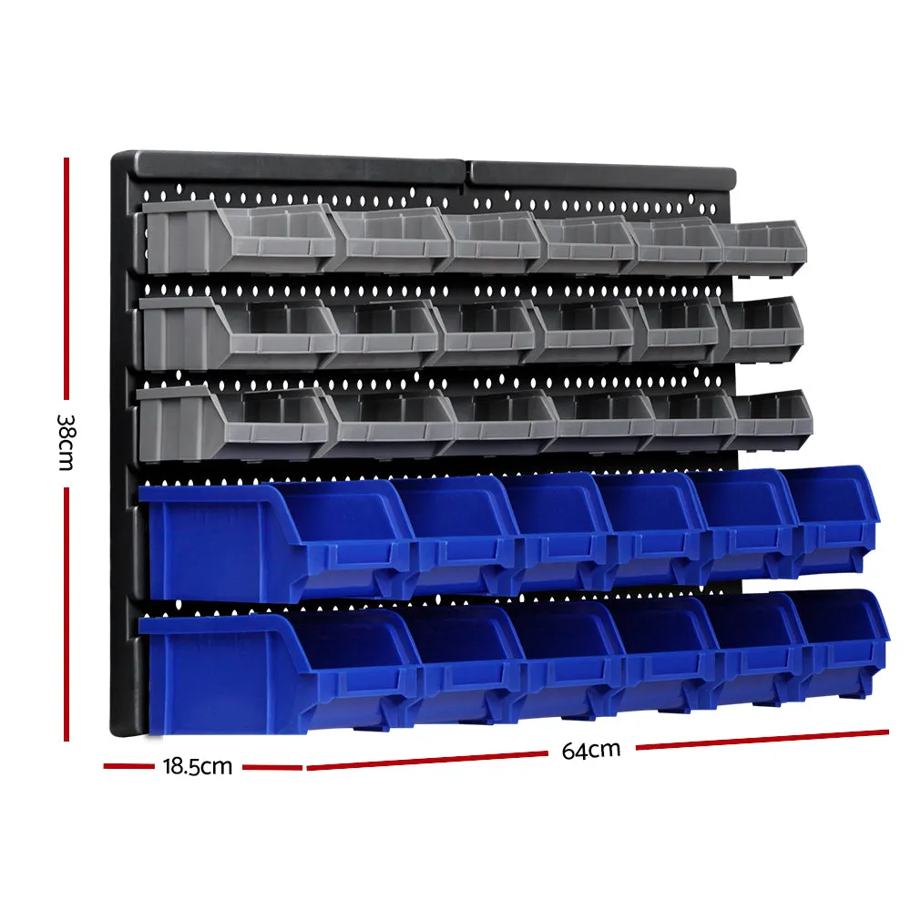 Heavy Duty 60 Bin Wall Mounted Rack with Peg Board - Giantz