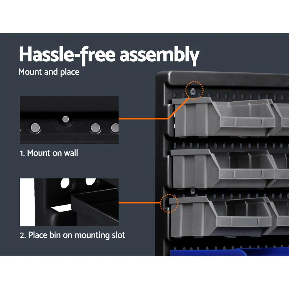 Heavy Duty 60 Bin Wall Mounted Rack with Peg Board - Giantz